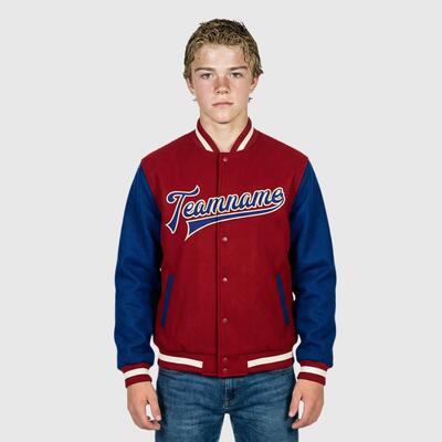 Custom Red Full-Snap Varsity Two Tone Letterman Jacket Fit for Casual Weekend Outings