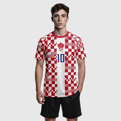 Custom Croatia Flag Red Checkerboard Soccer Jersey, Personalized Name & Number