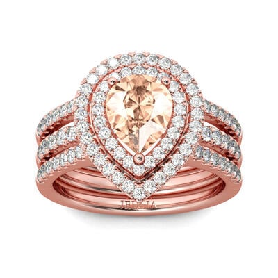 Jeulia Double Halo Pear Cut Sterling Silver Ring Set