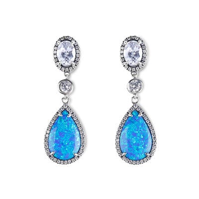 Jeulia Boucles d’oreilles Blue Opal Drop, argent sterling avec opales ovales vibrantes