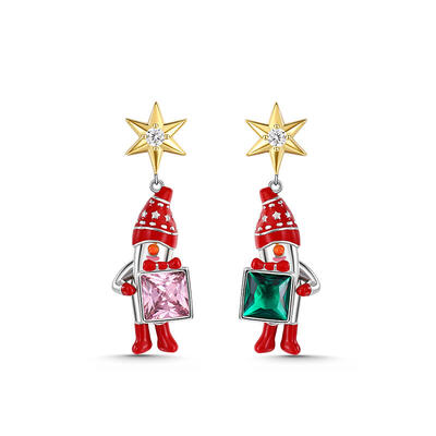 Jeulia "Dear Santa" Christmas Cute Cartoon Santa Claus Sterling Silver Earrings