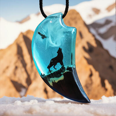 Reslol Unique Wolf Howling with Eagle Scene Glow-in-the-Dark Necklace