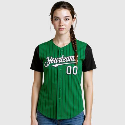 Custom Kelly Green Black Pinstripe Two Tone Baseball Jersey with Personalized Number and Logo for Games Practices and Fan Events