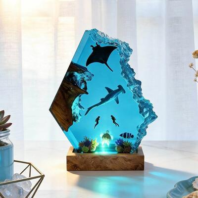 Ocean Explorer Resin Lamp – Diver, Manta & Hammerhead Shark Night Light