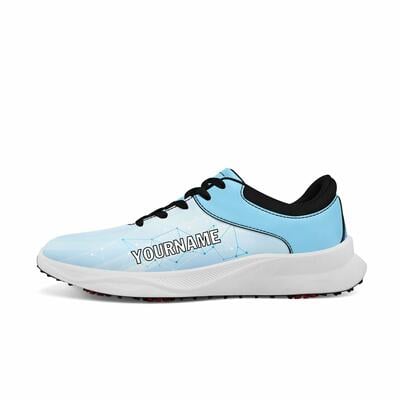 Personalized White and Light Blue Gradient Golf Shoes - Custom Name and Logo Footwear