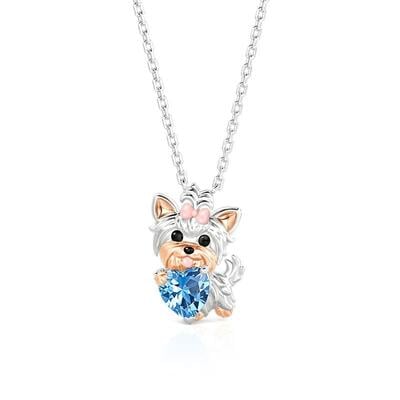 Jeulia Petland Collier Personnalisé Yorkshire Terrier avec Pierre de Naissance