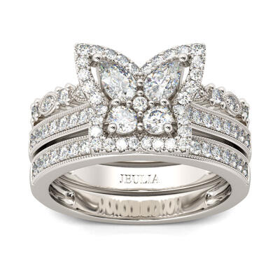 Jeulia Butterfly Pear Cut Sterling Silver 3PC Ring Set