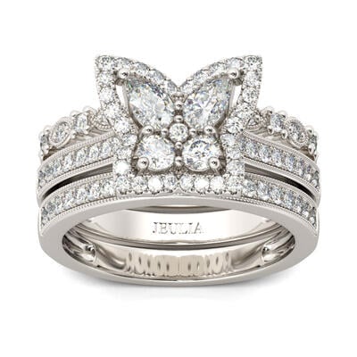 Jeulia Butterfly Pear Cut Sterling Silver 3PC Ring Set