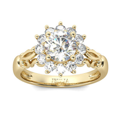 Jeulia Gold Tone Halo Round Cut Sterling Silver Ring