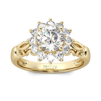 Jeulia Gold Tone Halo Round Cut Sterling Silver Ring