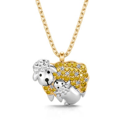 Jeulia "Innocent Childhood" Mom and Baby Sheep Sterling Silver Necklace