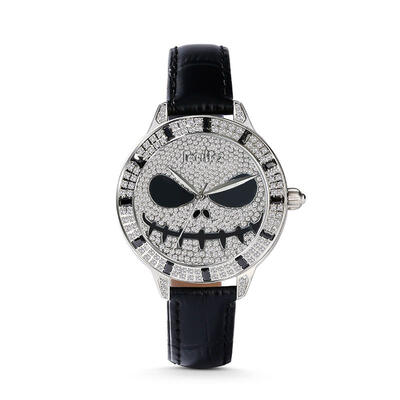 Jeulia "Demon of Light" Skull Design Quartz Black Leather Women's Watch
