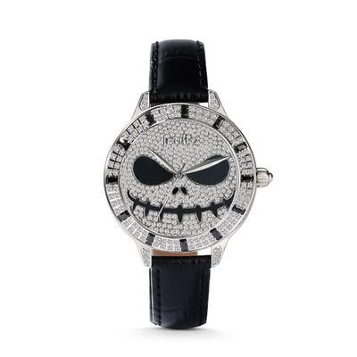 Jeulia "Demon of Light" Skull Design Quartz Black Leather Women's Watch