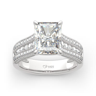 Jeulia Classic Radiant Cut Sterling Silver Ring