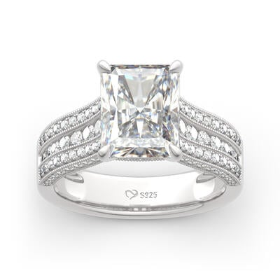 Jeulia Classic Radiant Cut Sterling Silver Ring