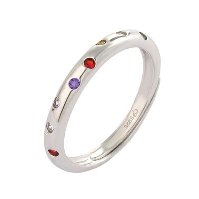 Jeulia Multicolor Round Cut Sterling Silver Adjustable Women's Band