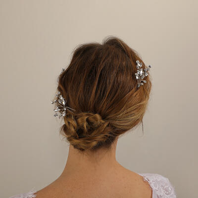 Jeulia Simple Bridal Flower Hair Pin 3 Pack Silver Color