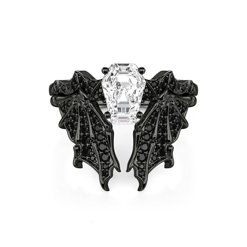 Jeulia Gothic Black Bat Coffin Cut Engagement Ring Set