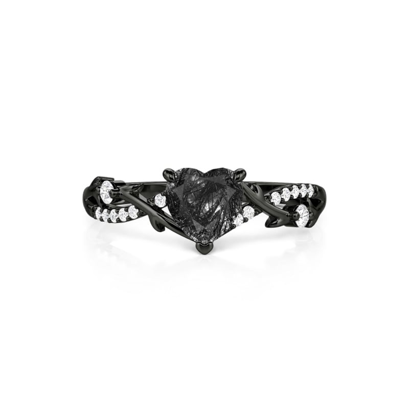 Jeulia Gothic Twist Heart Black Rutilated Quartz Promise Ring