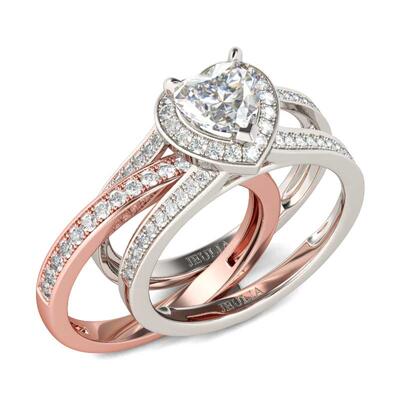 Jeulia Halo Heart Cut Interchangeable Sterling Silver Ring Set
