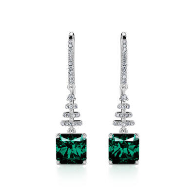 Jeulia Classic Emerald Princess Cut Sterling Silver Earrings