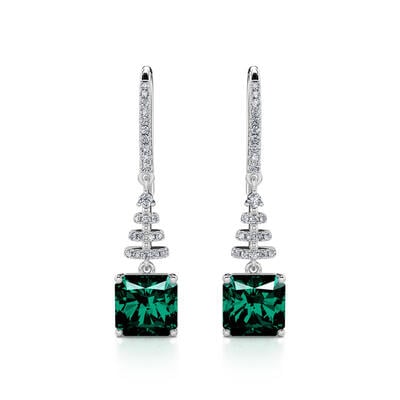 Jeulia Classic Emerald Princess Cut Sterling Silver Earrings