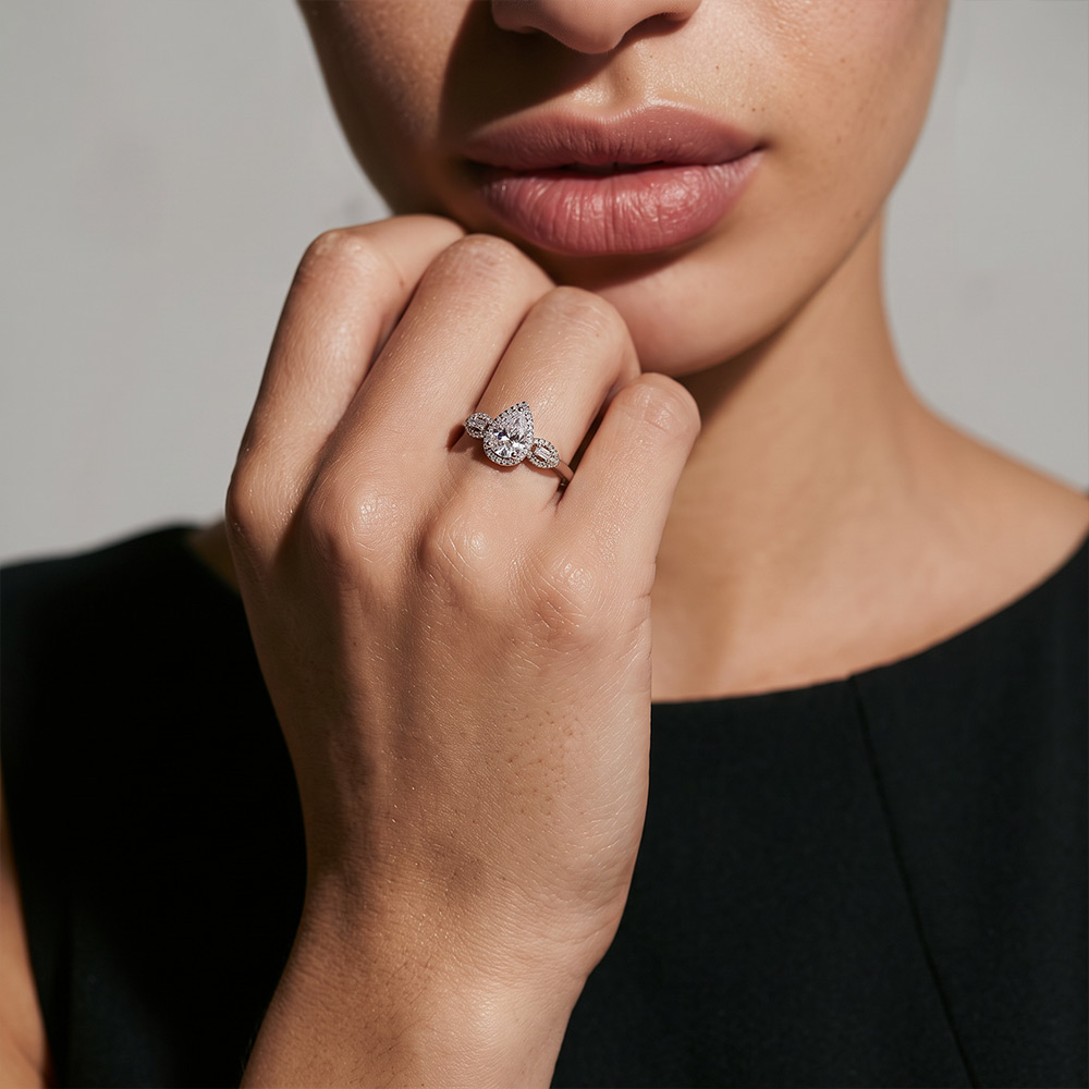 "Never Separate" Pear Cut Halo Engagement Ring