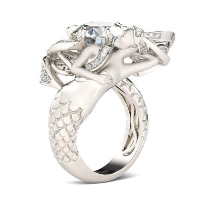 Jeulia Large Center Stone Round Cut Mermaid Ring
