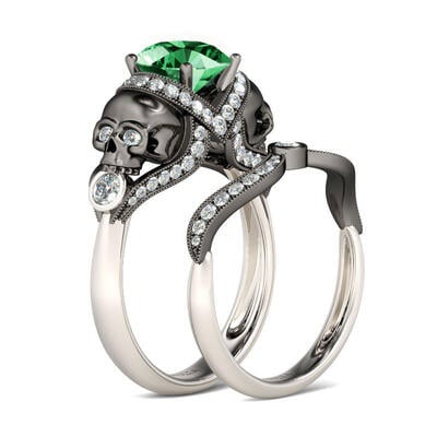 Jeulia Two Tone Round Cut Sterling Silver Skull Ring
