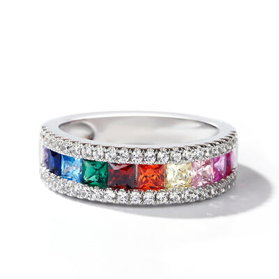 Jeulia Multi-Color Princess Cut Sterling Silver Band