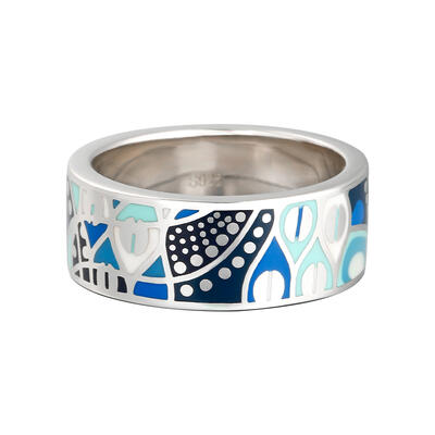 Jeulia "Quite Village" Enamel Sterling Silver Women's Band