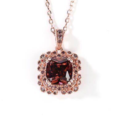 Jeulia Milgrain Design Halo Cushion Cut Sterling Silver Necklace