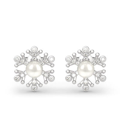 Jeulia Snowflake Cultured Pearl Sterling Silver Stud Earrings