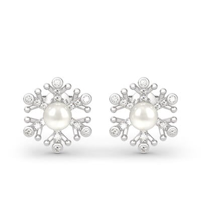 Jeulia Snowflake Cultured Pearl Sterling Silver Stud Earrings