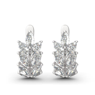 Jeulia Leaf Design Marquise Cut Sterling Silver Hoop Earrings
