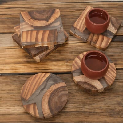 Reslol Creative Resin & Pine & Ink Cup Coasters
