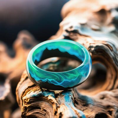Reslol Captivating Aurora-themed Handmade Resin Wood Ring