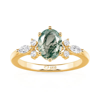 Jeulia Nature Inspired Oval Moss Agate Engagement Ring
