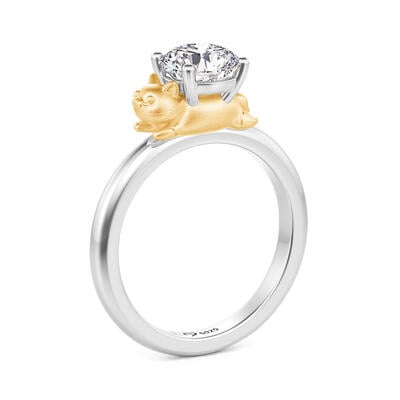 Jeulia Hug Me Cute Cat Ring with Round Cut Stone