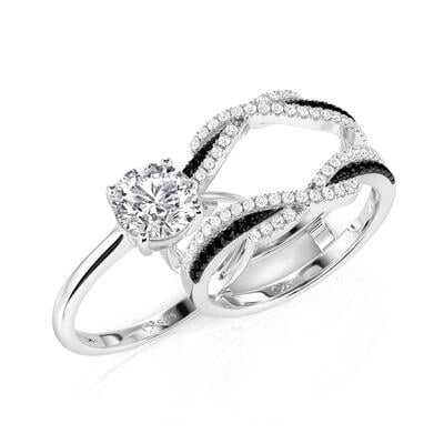 Jeulia Intertwined Black and White Round Engagement Ring Set