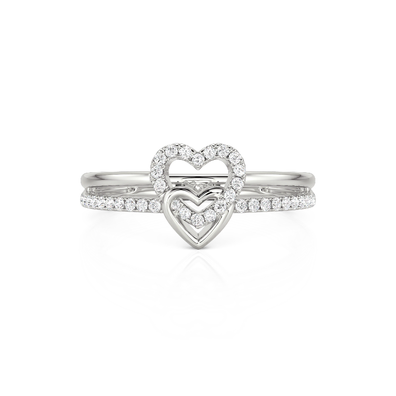 Jeulia Pave Double Row Interlocking Heart Promise Ring Sterling Silver