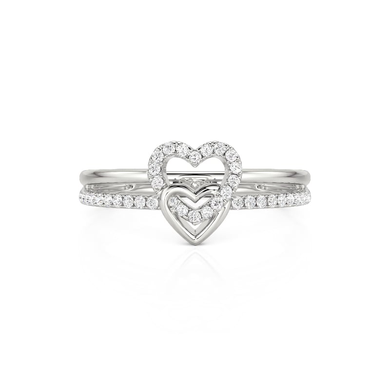 Jeulia Pave Double Row Interlocking Heart Promise Ring Sterling Silver