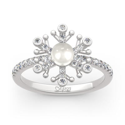Jeulia Snowflake Cultured Pearl Sterling Silver Ring