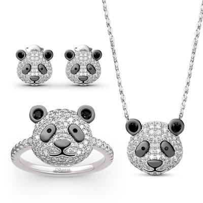Jeulia "Be Calm and Steady" Cute Panda Sterling Silver Jewelry Set