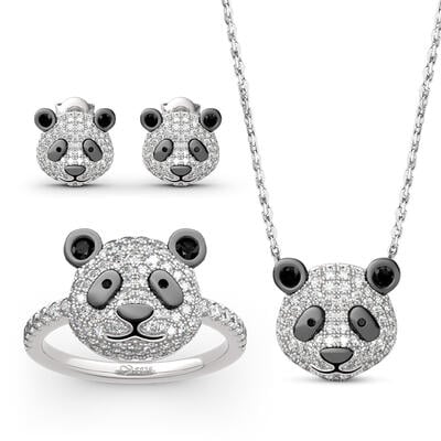 Jeulia "Be Calm and Steady" Cute Panda Sterling Silver Jewelry Set