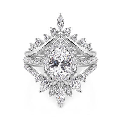 Jeulia Alianza Vintage Halo Pera con Realce de Plata de Ley