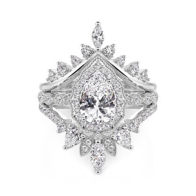 Jeulia Vintage Halo Pear Bridal Set with Enhancer Sterling Silver