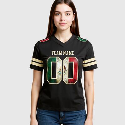 Custom Football Jersey Black Vintage Mexican Flag-Cream Mesh Authentic
