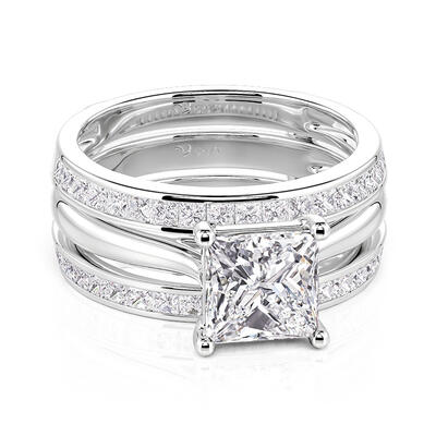 Jeulia Princess Cut Enhancer Sterling Silver Ring Set