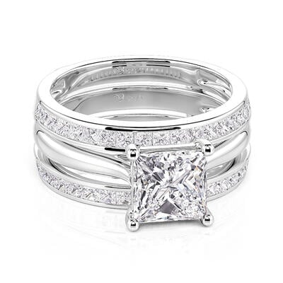 Jeulia Princess Cut Enhancer Sterling Silver Ring Set